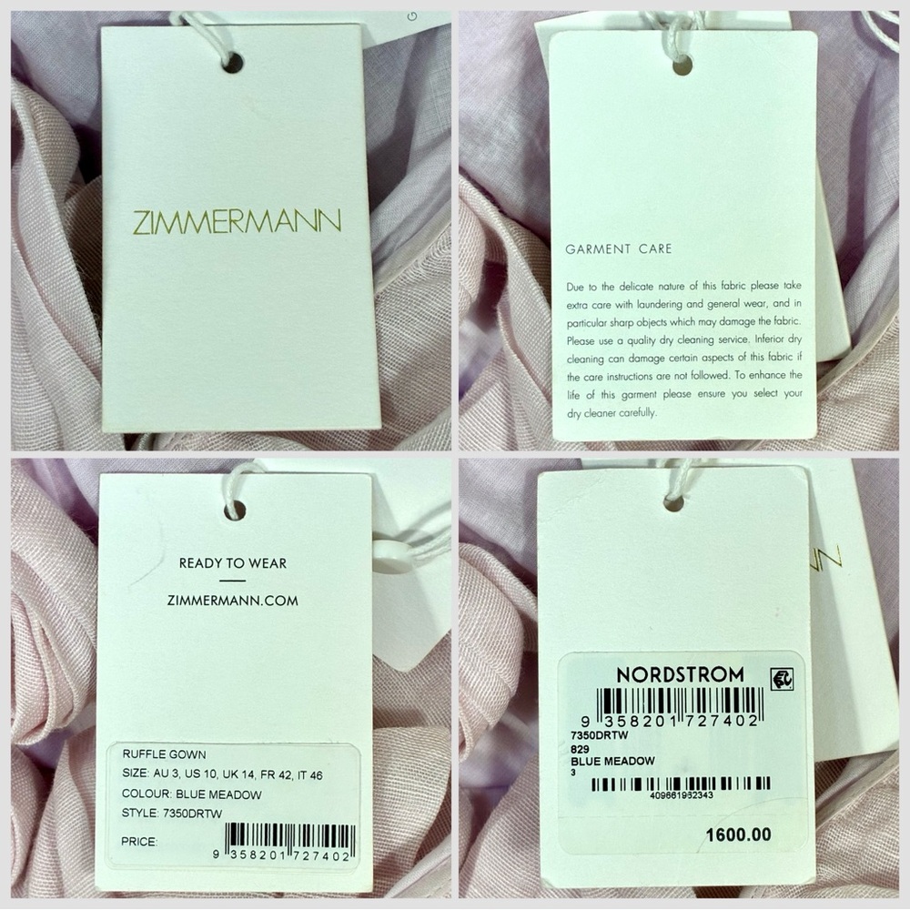 Zimmermann Floral Ruffle Linen & Silk Gown Maxi Dress Blue Meadow US 10 NWT - Picture 7 of 14